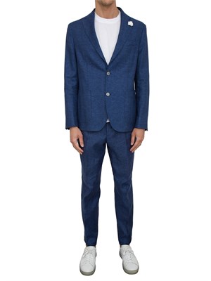 Pantaloni formali Boss in tessuto elasticizzato con micromotivo blu in UOMO