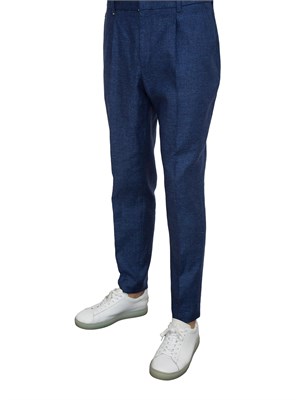 Pantaloni formali Boss in tessuto elasticizzato con micromotivo blu in UOMO