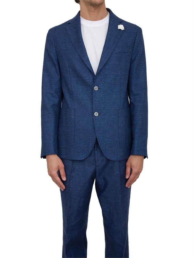 Giacca Boss in misto lino blu con micromotivo