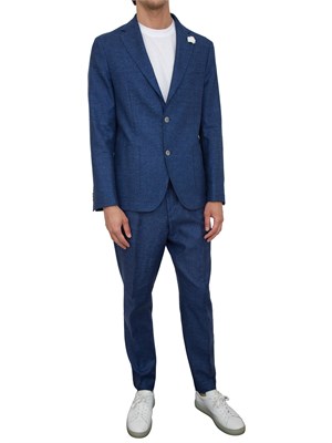 Giacca Boss in misto lino blu con micromotivo in UOMO