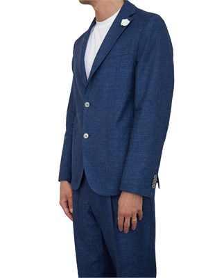 Giacca Boss in misto lino blu con micromotivo in UOMO