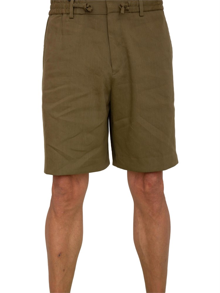 Bermuda Boss uomo in misto lino verde con coulisse in vita