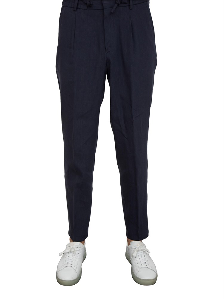 Pantaloni Boss blu con fit affusolato in misto lino