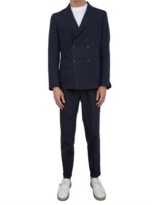 Pantaloni Boss blu con fit affusolato in misto lino in UOMO