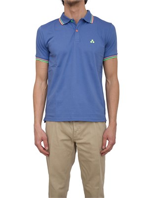 Polo Peuterey azzurro in piqué di cotone stretch con dettagli fluo in UOMO