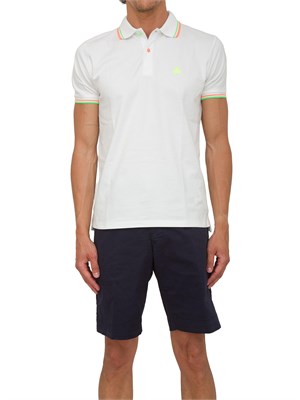 Polo Peuterey bianco in piqué di cotone stretch con dettagli fluo in UOMO