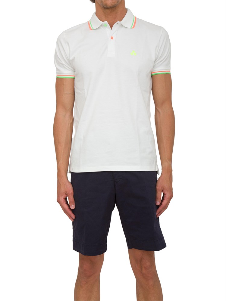 Polo Peuterey bianco in piqué di cotone stretch con dettagli fluo
