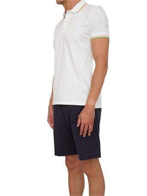 Polo Peuterey bianco in piqué di cotone stretch con dettagli fluo in UOMO