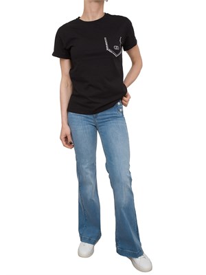T-shirt nera Liu Jo applicazioni strass a taschina in DONNA
