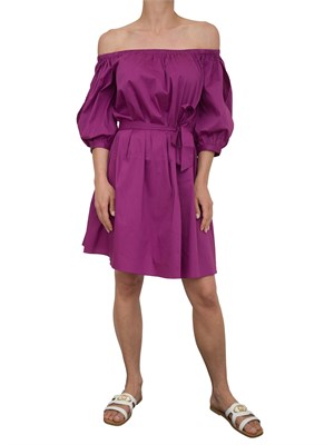 Abito corto Liu Jo in cotone viola con arricciature e spacco sulle spalle in DONNA