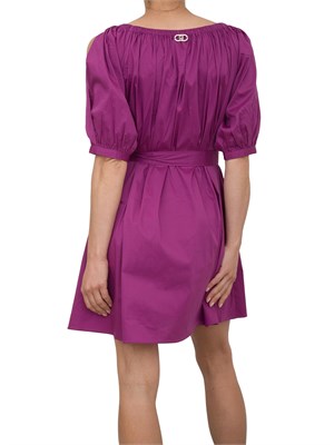 Abito corto Liu Jo in cotone viola con arricciature e spacco sulle spalle in DONNA