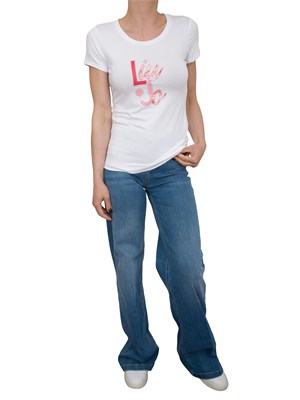 T-shirt bianca Liu Jo con stampa logo e strass in DONNA