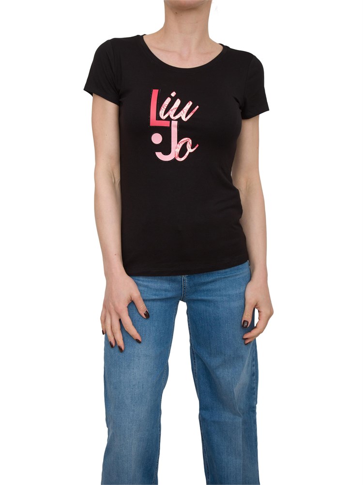 T-shirt nera Liu Jo con logo e strass