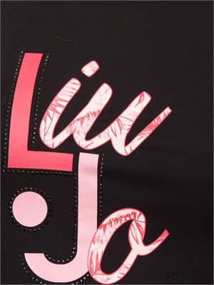 T-shirt nera Liu Jo con logo e strass in DONNA