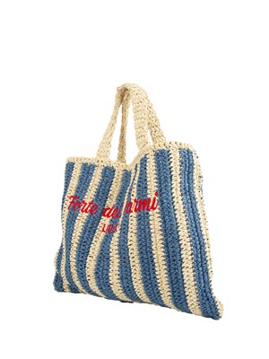 Borsa a spalla Liu Jo donna in rafia con motivo righe blu e lettering Forte dei Marmi in DONNA
