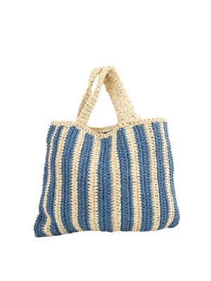 Borsa a spalla Liu Jo donna in rafia con motivo righe blu e lettering Forte dei Marmi in DONNA