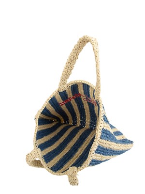Borsa a spalla Liu Jo donna in rafia con motivo righe blu e lettering Forte dei Marmi in DONNA