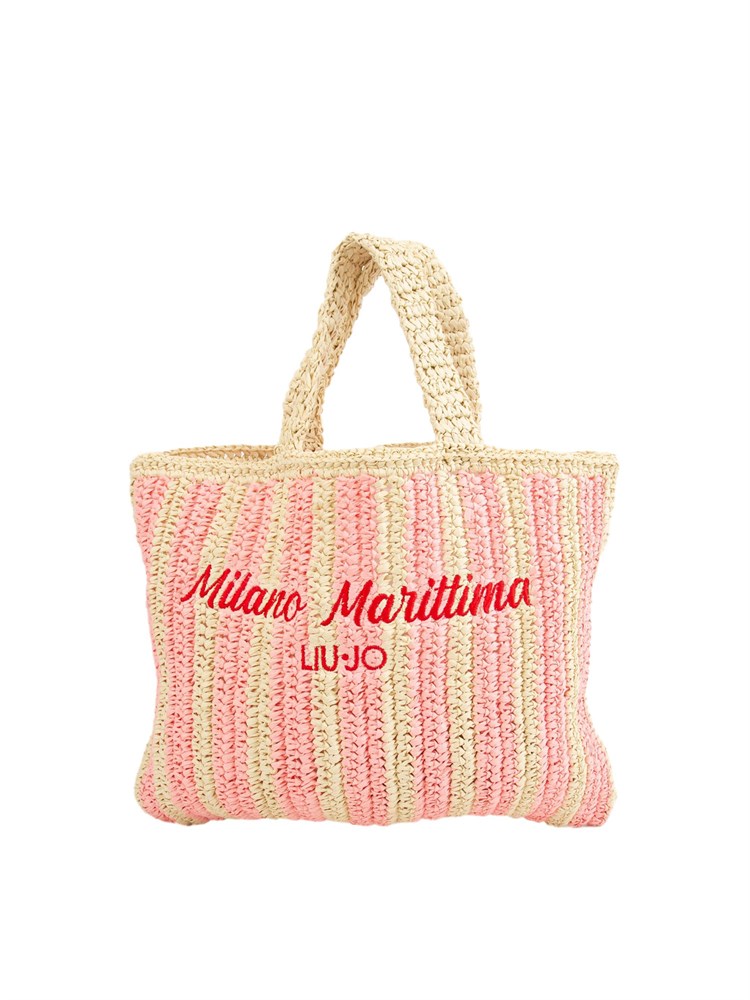 Borsa a spalla Liu Jo donna in rafia con motivo righe rosae lettering Milano Marittima