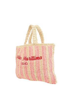 Borsa a spalla Liu Jo donna in rafia con motivo righe rosae lettering Milano Marittima in DONNA