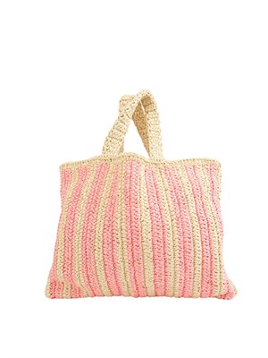 Borsa a spalla Liu Jo donna in rafia con motivo righe rosae lettering Milano Marittima in DONNA