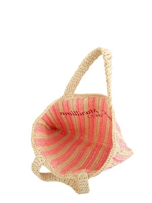 Borsa a spalla Liu Jo donna in rafia con motivo righe rosae lettering Milano Marittima in DONNA