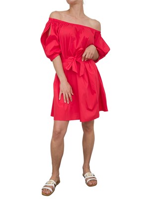 Abito corto Liu Jo in cotone corallo con arricciature e spacco sulle spalle in DONNA