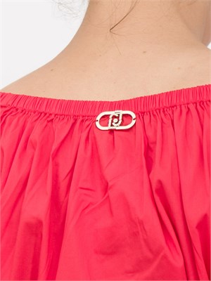 Abito corto Liu Jo in cotone corallo con arricciature e spacco sulle spalle in DONNA