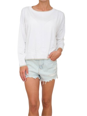 Maglia maniche lunghe Liu Jo donna in viscosa bianca con bordi lurex a contrasto in DONNA