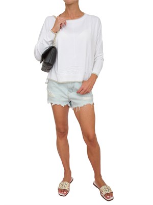 Maglia maniche lunghe Liu Jo donna in viscosa bianca con bordi lurex a contrasto in DONNA
