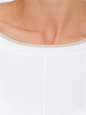 Maglia maniche lunghe Liu Jo donna in viscosa bianca con bordi lurex a contrasto in DONNA