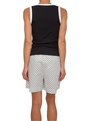 Top a costine Liu Jo donna in jersey di cotone nero con bordi a contrasto in DONNA