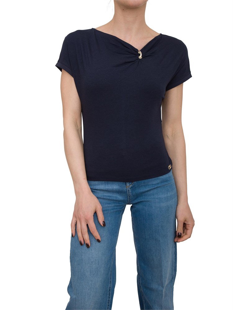 T-shirt blu Liu Jo in jersey di cotone con gioiello
