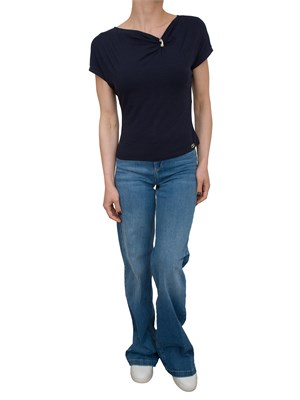 T-shirt blu Liu Jo in jersey di cotone con gioiello in DONNA