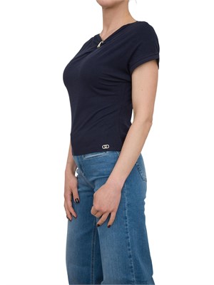 T-shirt blu Liu Jo in jersey di cotone con gioiello in DONNA