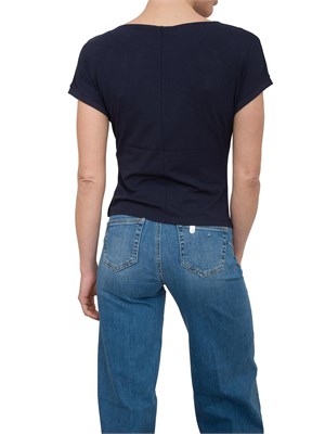 T-shirt blu Liu Jo in jersey di cotone con gioiello in DONNA