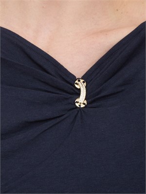 T-shirt blu Liu Jo in jersey di cotone con gioiello in DONNA