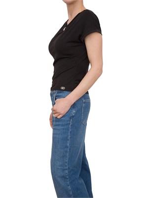 T-shirt nera Liu Jo in jersey di cotone con gioiello in DONNA