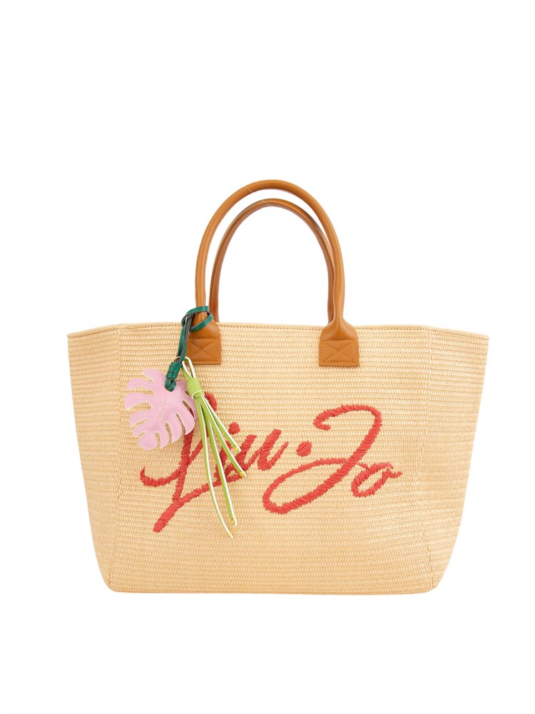 Borsa a spalla Liu Jo mare con charme flower e logo lettering ricamato