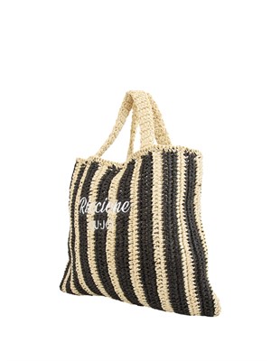 Borsa a spalla Liu Jo donna in rafia con motivo righe nere e lettering Riccione in DONNA