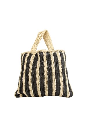 Borsa a spalla Liu Jo donna in rafia con motivo righe nere e lettering Riccione in DONNA
