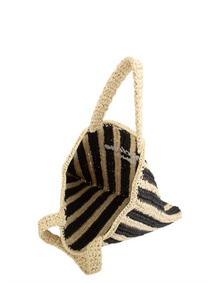 Borsa a spalla Liu Jo donna in rafia con motivo righe nere e lettering Riccione in DONNA