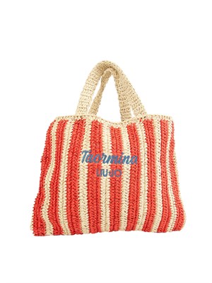 Borsa a spalla Liu Jo donna in rafia con motivo righe corallo e lettering Taormina in DONNA