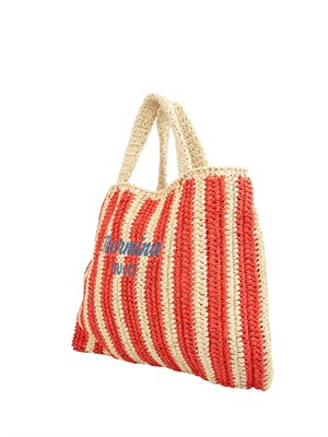 Borsa a spalla Liu Jo donna in rafia con motivo righe corallo e lettering Taormina in DONNA