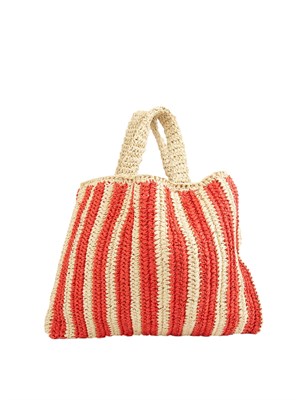 Borsa a spalla Liu Jo donna in rafia con motivo righe corallo e lettering Taormina in DONNA