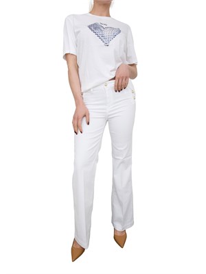 Pantaloni blu Liu Jo modello bottom up flare con bottoni gioiello in DONNA