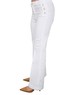 Pantaloni blu Liu Jo modello bottom up flare con bottoni gioiello in DONNA