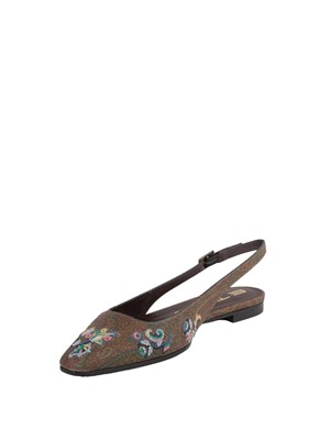 Ballerine marroni Etro con ricami floreali motivo Paisley e cinturino in DONNA
