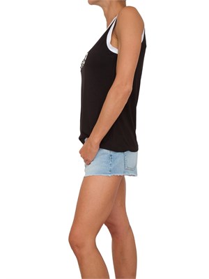 Top nero a costine Liu Jo donna con logo con perle applicate e bordi a contrasto in DONNA