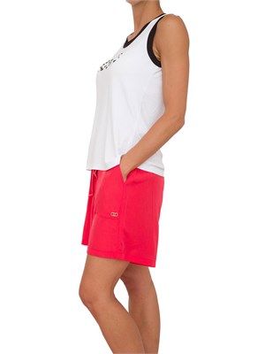 Top bianco a costine Liu Jo donna con logo con perle applicate e bordi a contrasto in DONNA