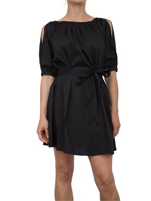 Abito corto Liu Jo in cotone nero con arricciature e spacco sulle spalle in DONNA